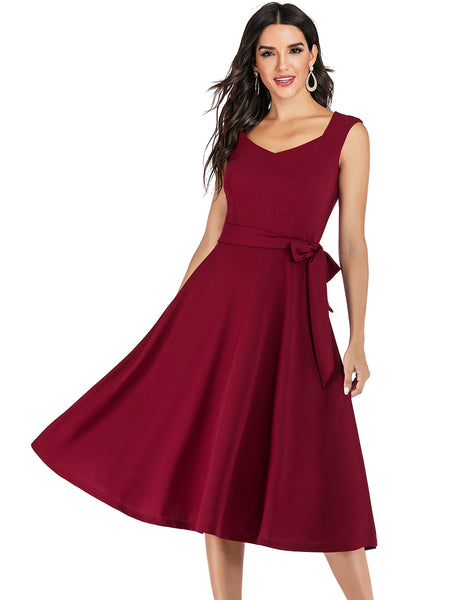 Soft Burgundy A-line Sleeveless Midi Prom Bridesmaid Crepe Dress – ZAPAKA