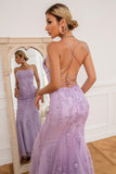 Light Purple Mermaid Long Prom Dress with Appliques