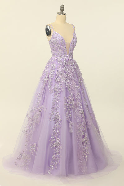 Zapaka Women Prom Dress Purple Spaghetti Straps A Line Evening Dress ...