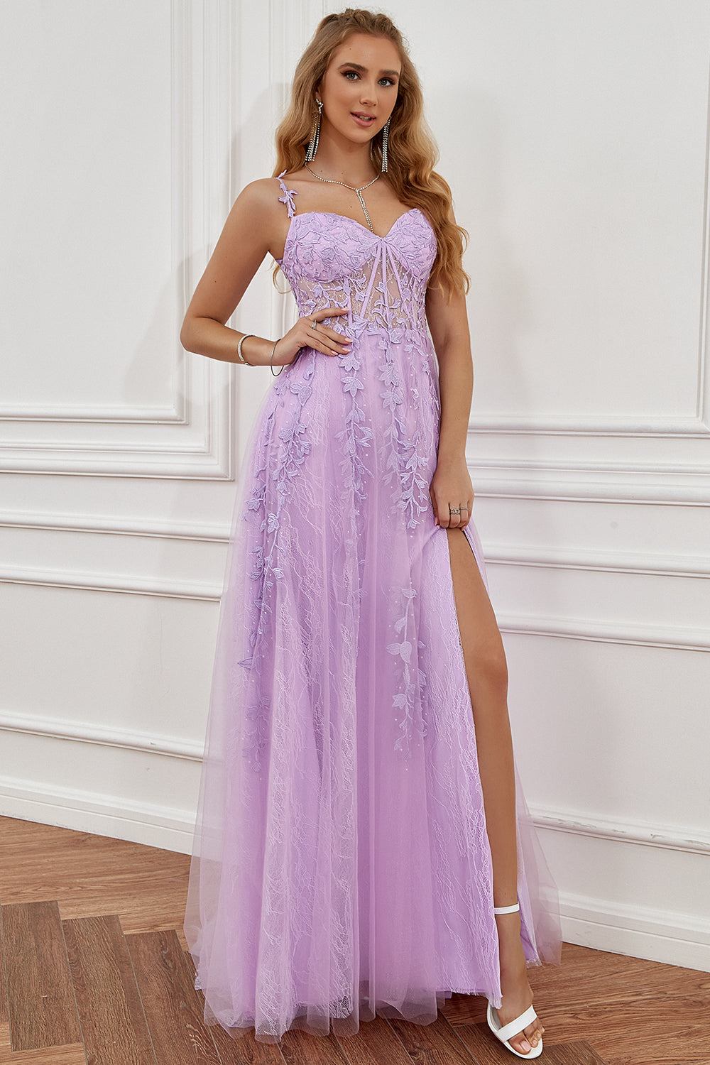 Zapaka Women Navy Prom Dress A Line Spaghetti Straps Party Dress with Appliques, Hot Pink / US16W