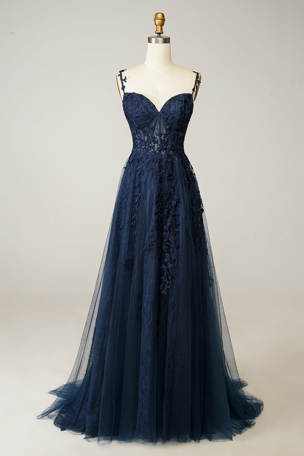 Zapaka Women Navy Prom Dress A Line Spaghetti Straps Party Dress with Appliques, Navy / US18W Zapaka Women Navy Prom Dress A Line Spaghetti Straps Party Dress with Appliques, Navy / US18W