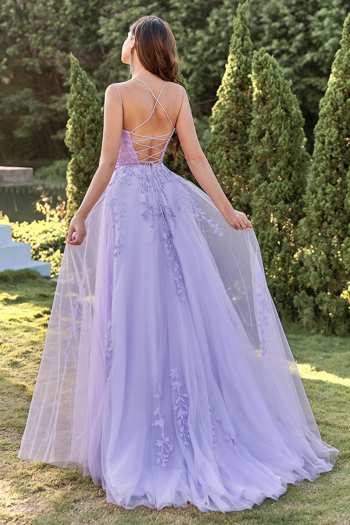 ZAPAKA Purple Prom Dress A-line Spaghetti Straps Tulle Party Dress with ...