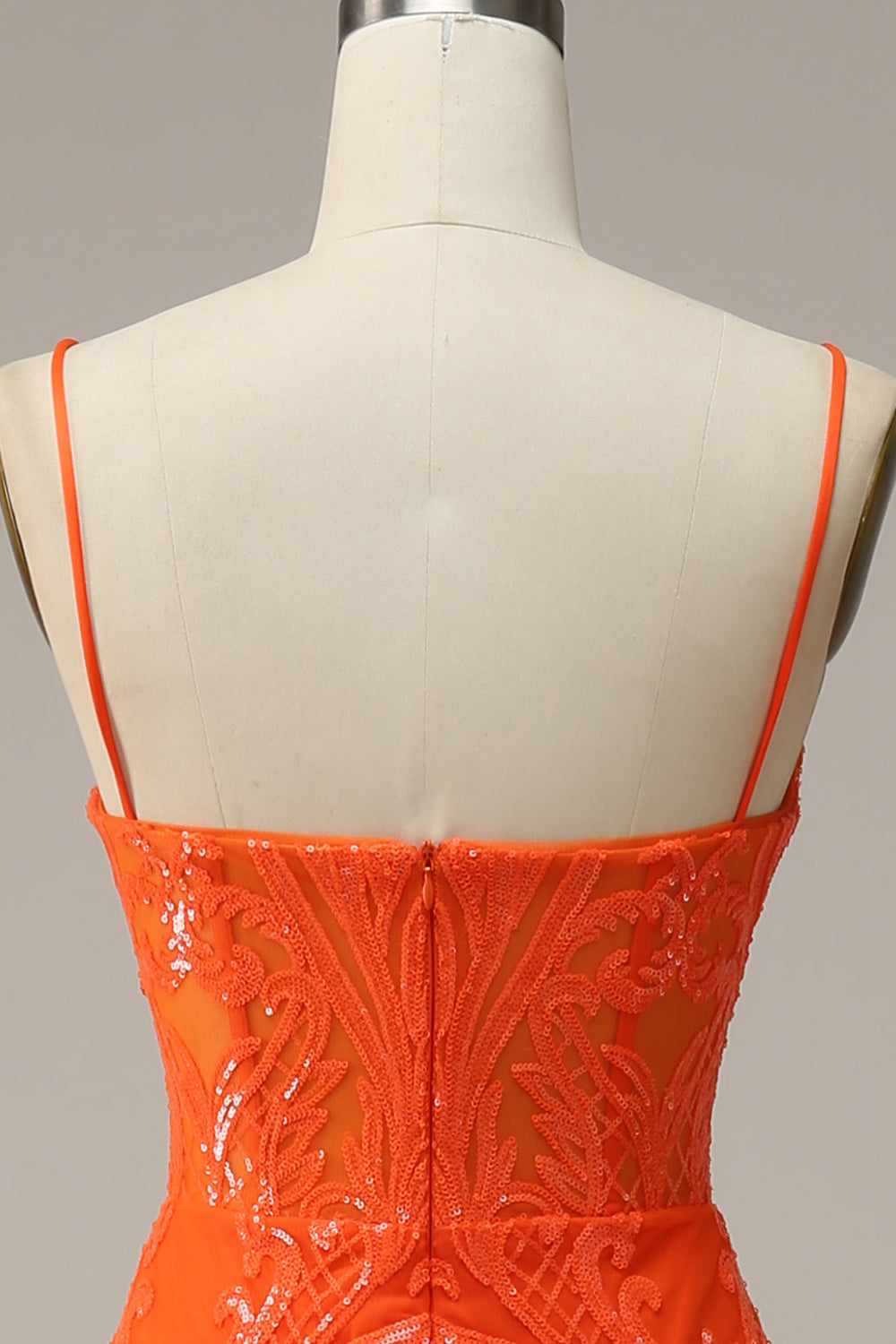 Mermaid Spaghetti Straps Orange Long Prom Dress with Slit Front