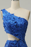 Mermaid One Shoulder Royal Blue Sequins Cut Out Prom Dress with Split Front