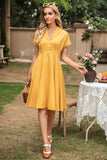 Elegant Yellow V Neck Vintage Dress