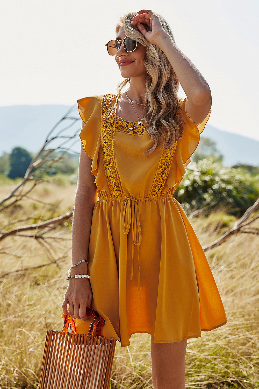 Yellow Batwing Sleeves Summer Dress