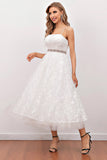 White Lace Midi Prom Dress (Belt Not Included)