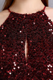Burgundy Sequin Long Prom Dress with Slit