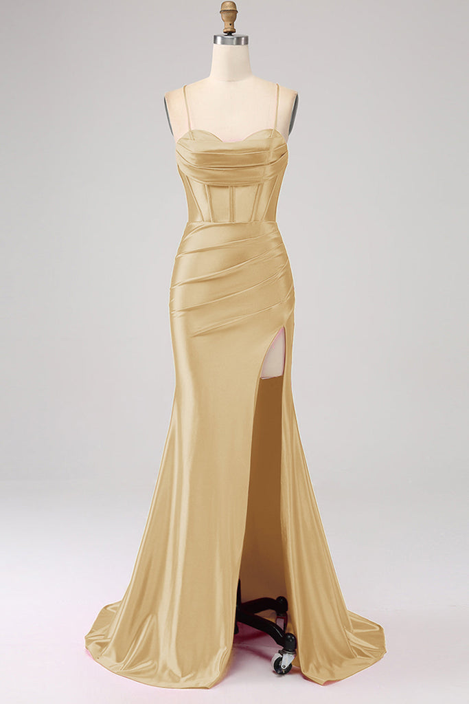 Mermaid Strapless Bridesmaid Dresses Spaghetti Straps Leg Split