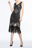 Women V Neck 1920s Fringe Sequin Flapper Dress
