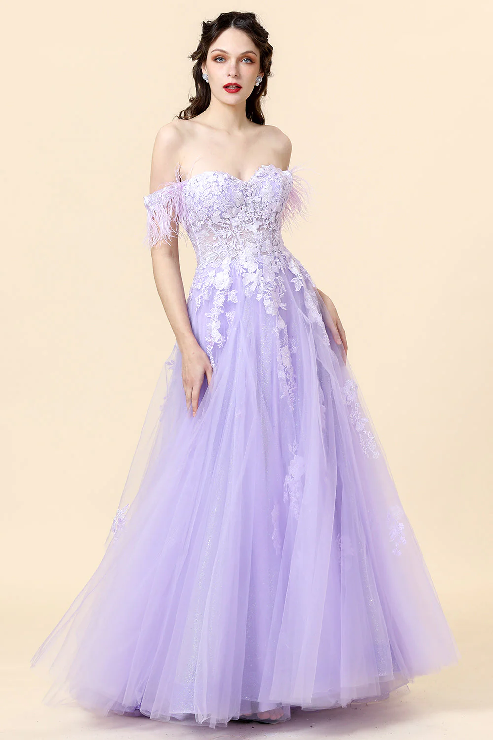 A Line Spaghetti Straps Long Purple Prom Dress with Appliques