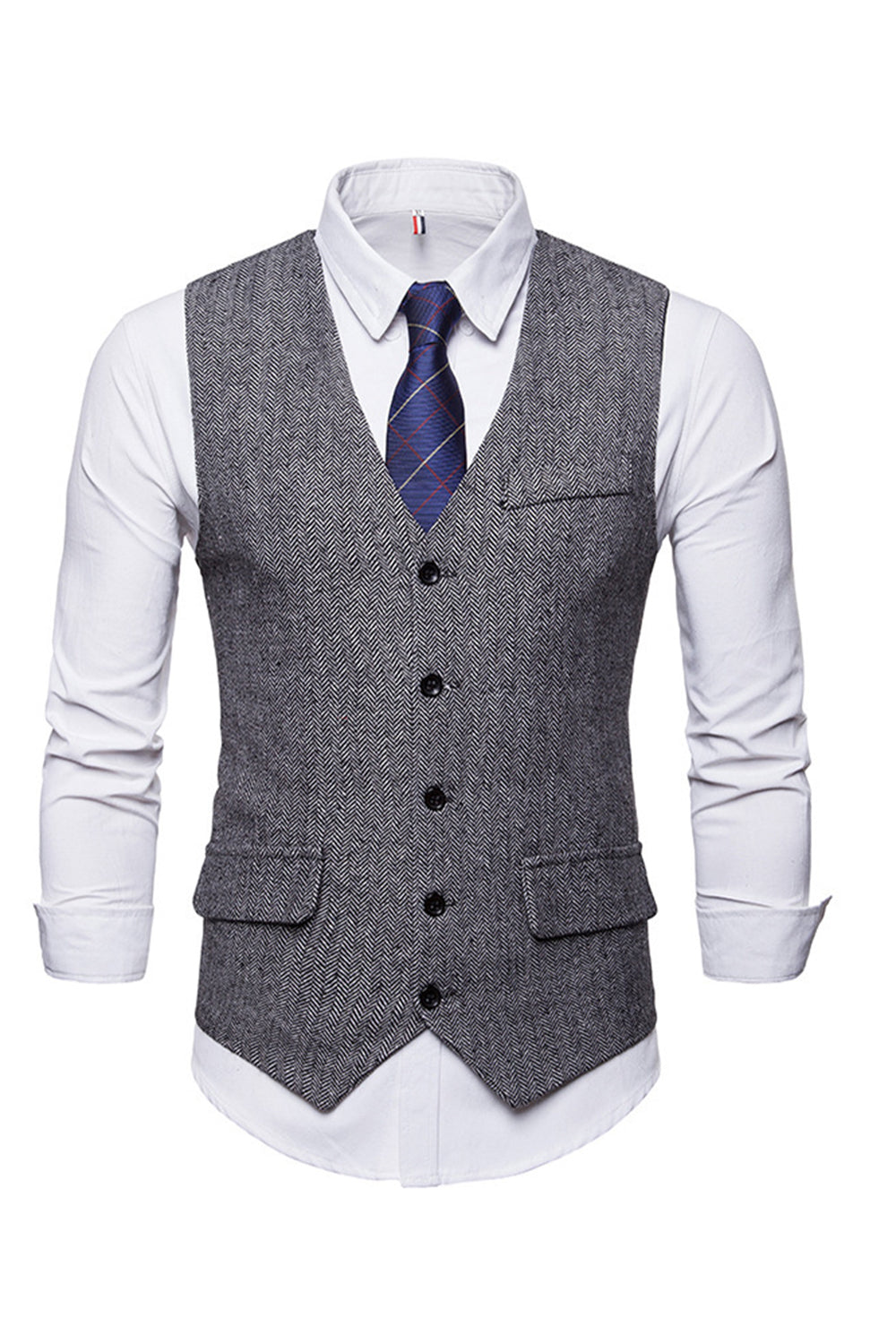 Single Breasted V-Neck Black Men's Suit Vests