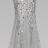 Mermaid Short Sleeves Silver Prom Dress