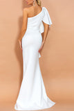 One Shoulder White Evening Party Dress