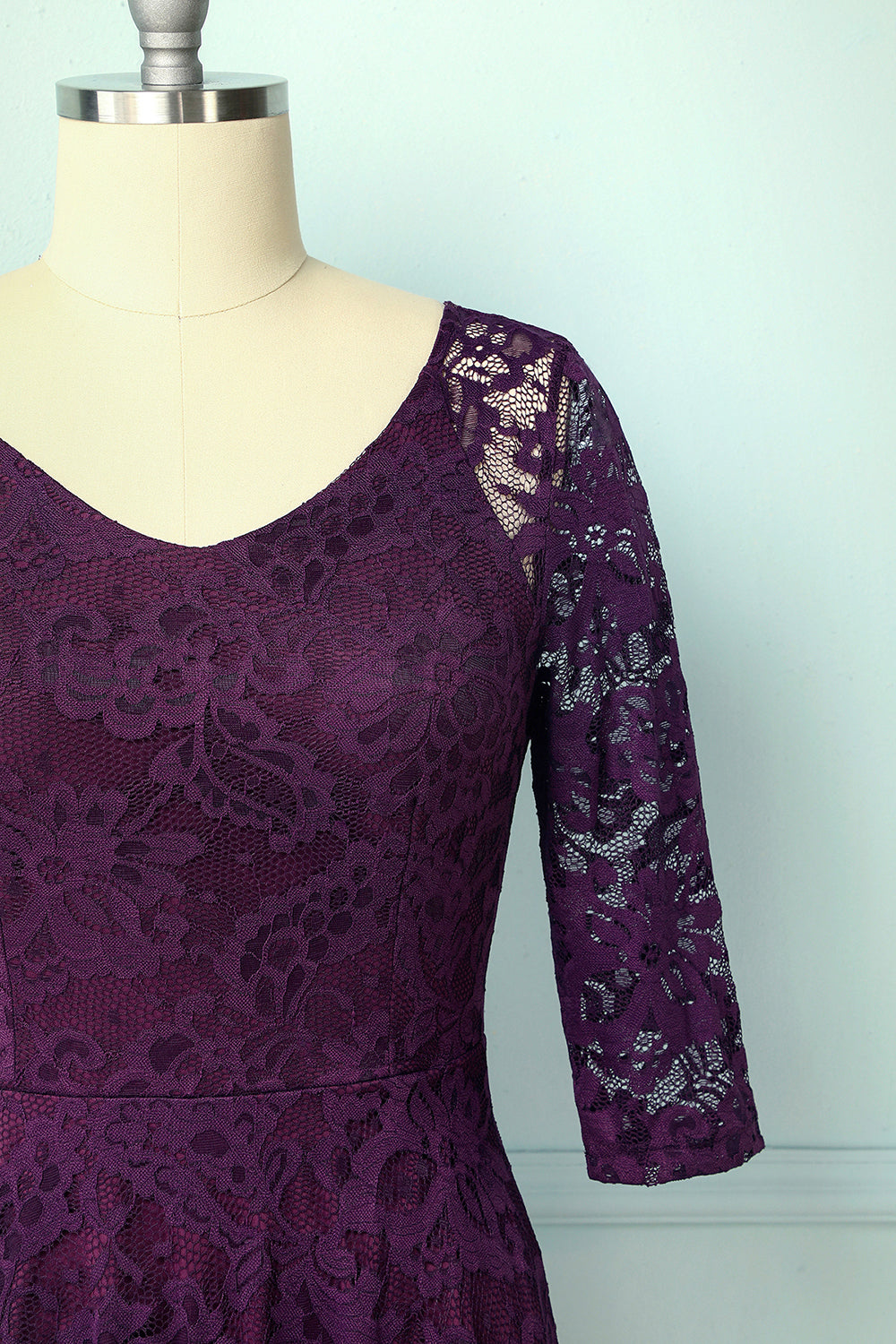 Vintage Plus Size A Line V Neck Grape Lace Bridesmaid Dress with ...