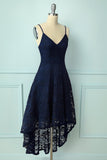 Navy High Low Lace Party Dress