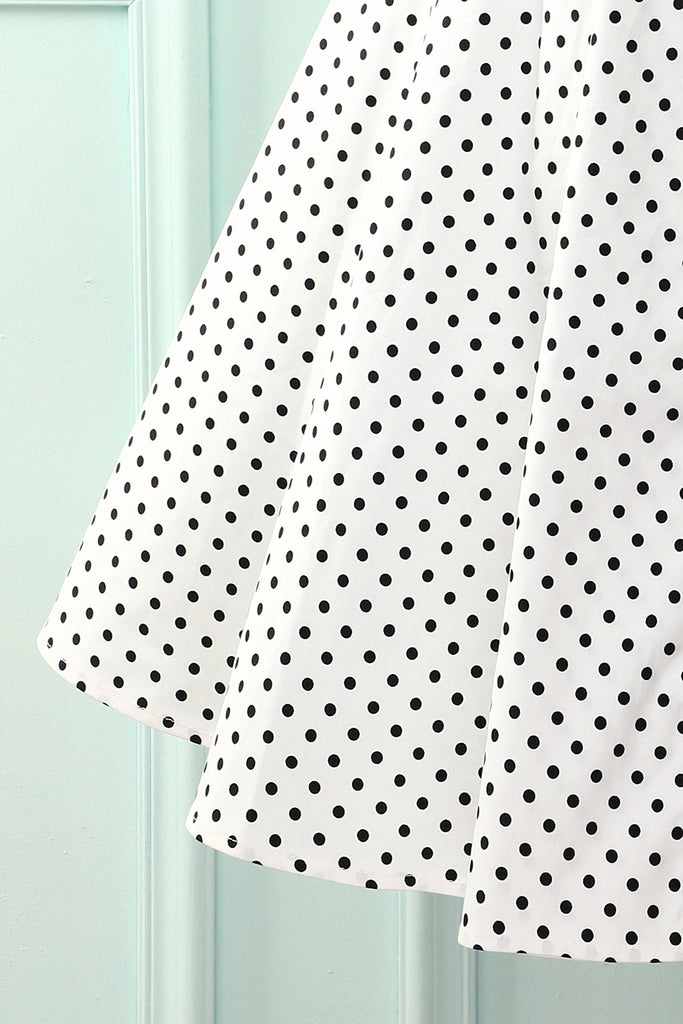 Black and White Polka Dots Faked Two Piece A Line 50s Swing Dress – ZAPAKA