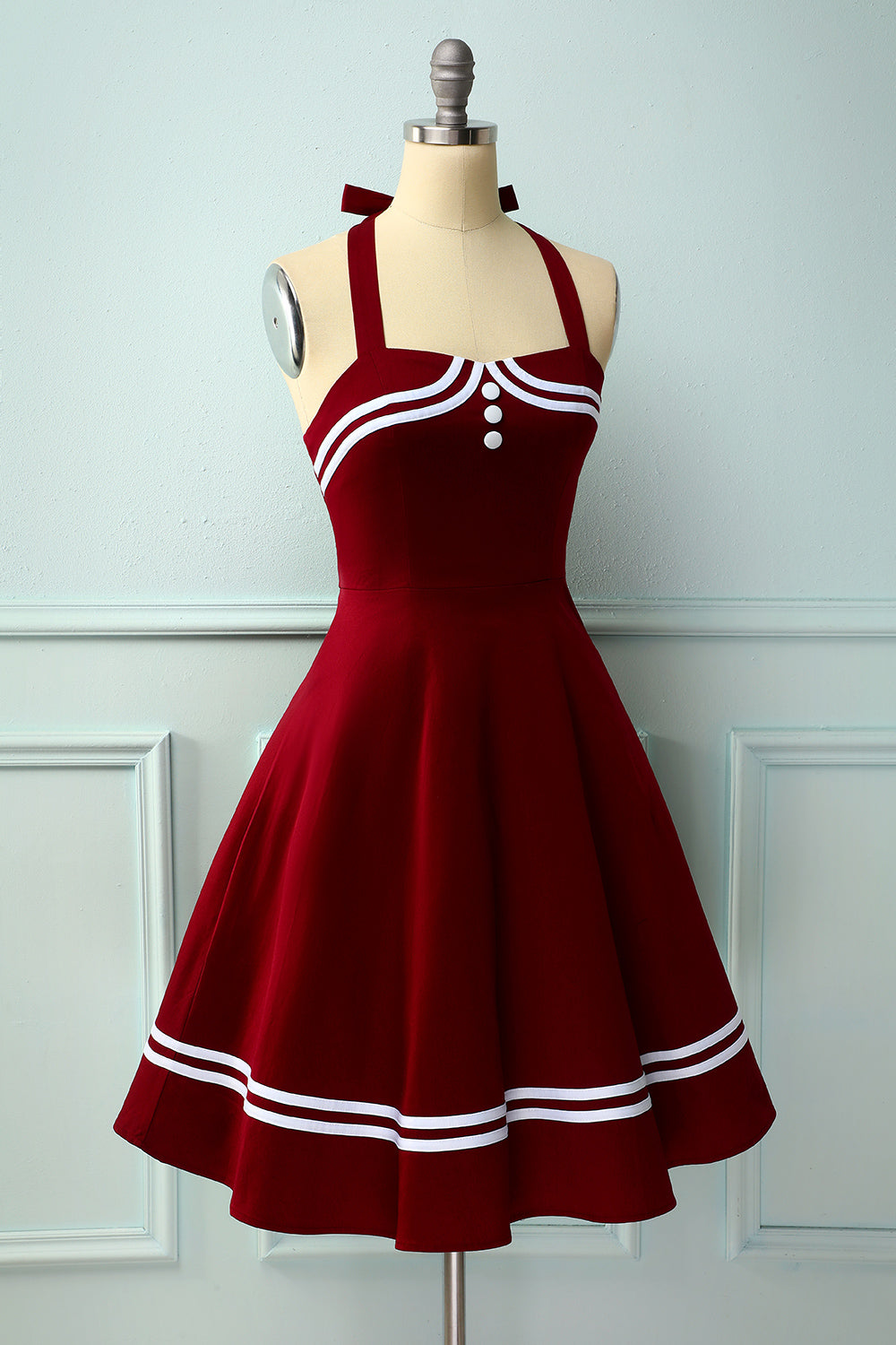 effektiv bænk Sway Dark Red 50s Style A Line Halter Rockabilly Pin Up Swing Dress – ZAPAKA