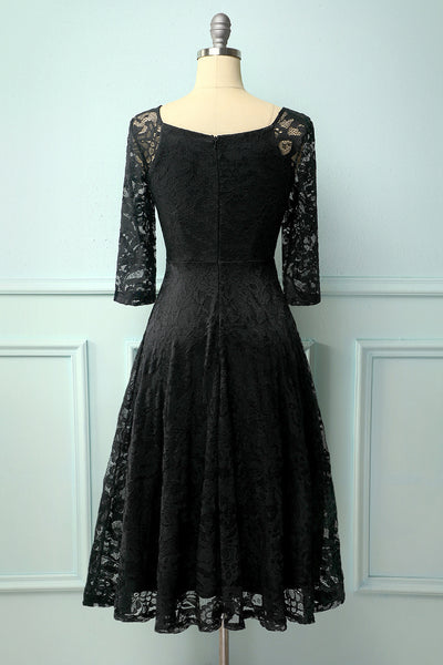 Black A Line V Neck Vintage Style Lace Semi Formal Party Dress – ZAPAKA