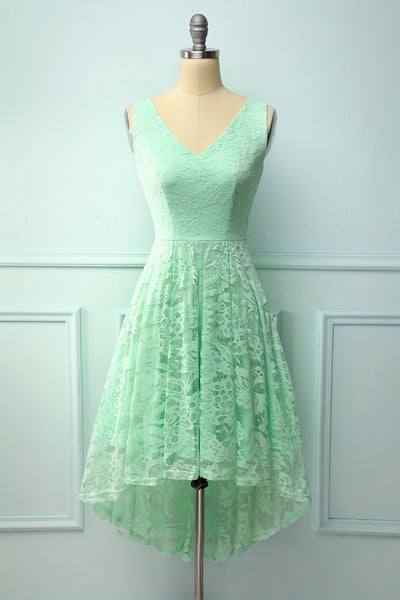 Mint Green Asymmetrical A Line V-Neck High-Low Lace Dress – ZAPAKA