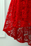 Dark Red Lace Asymmetrical Dress