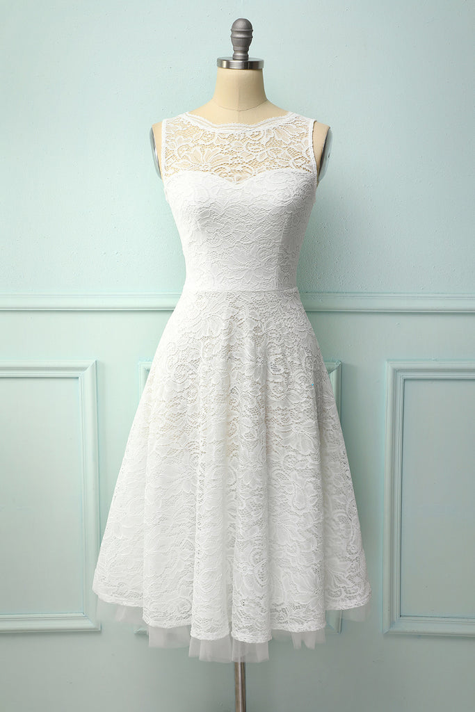 Vintage Lace A-line White Formal Midi Bridesmiad Dress – ZAPAKA