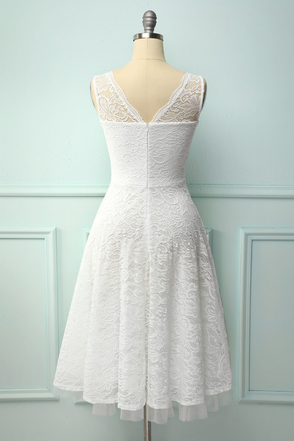 Vintage Lace A-line White Formal Midi Bridesmiad Dress – ZAPAKA