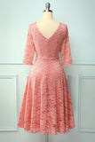 Blush 3/4 Sleeves Lace Formal Party Dress