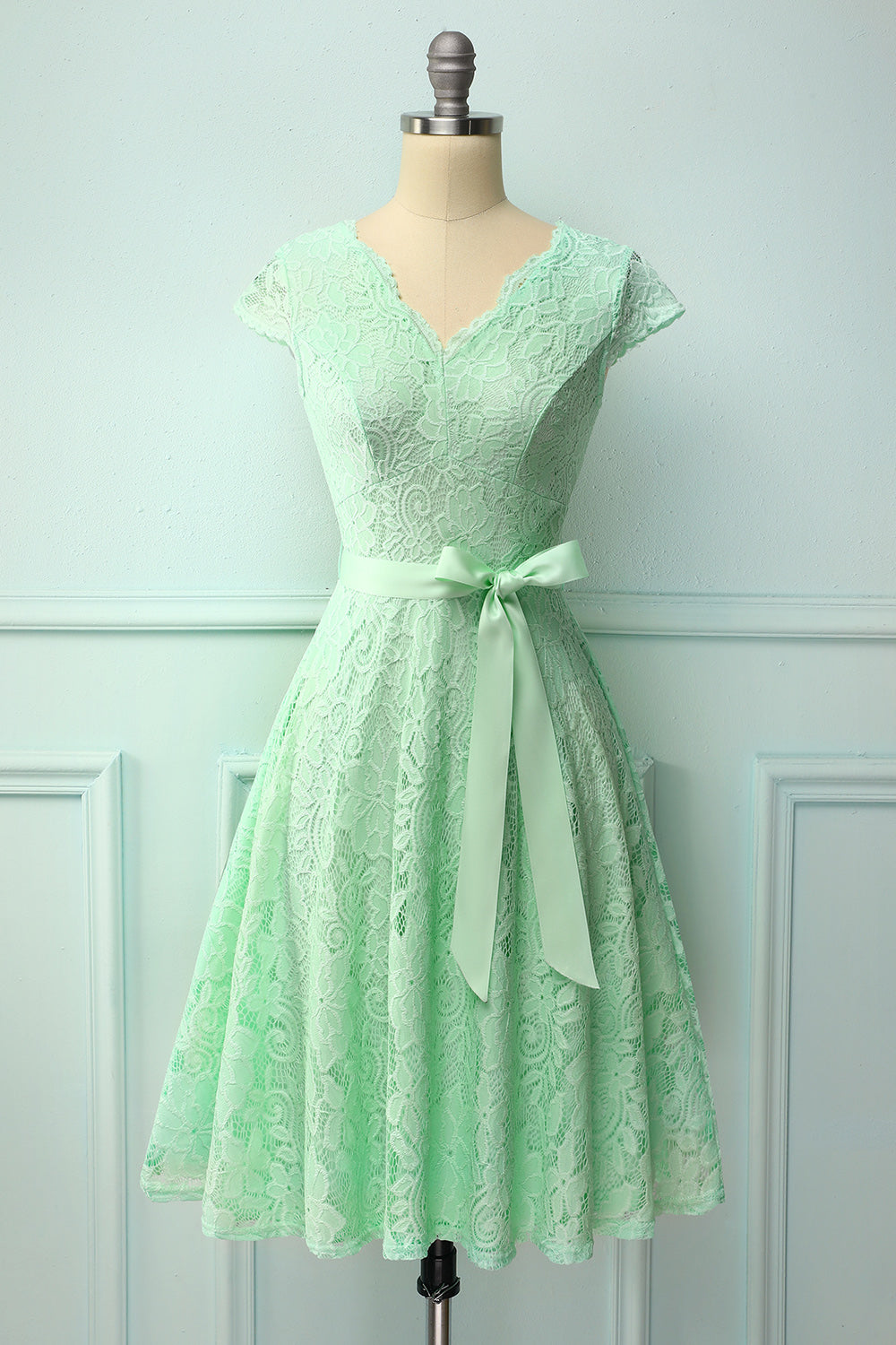 Mint Lace V-neck Dress