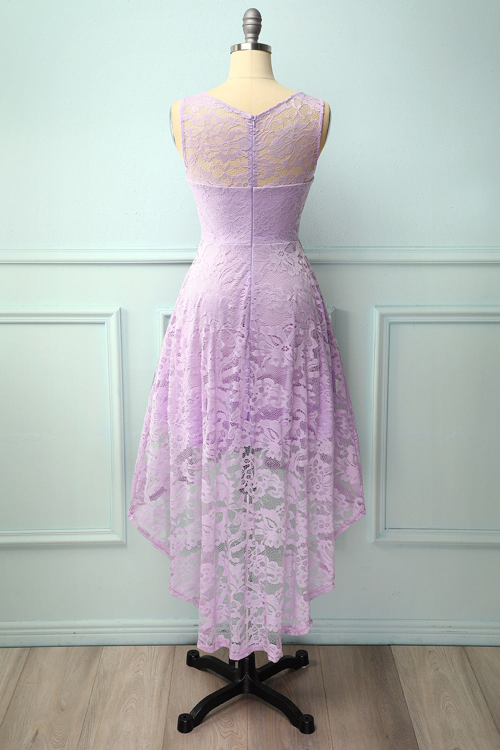 Lavender A Line Round Neck High Low Sleeveless Lace Party Formal 