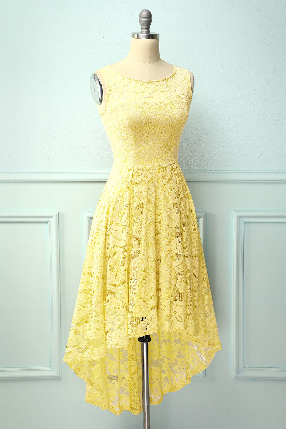 Asymmetrical Yellow Lace Dress