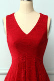 Dark Red Asymmetrical Lace Dress