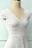 White V Neck Midi Vintage Lace Formal Dress