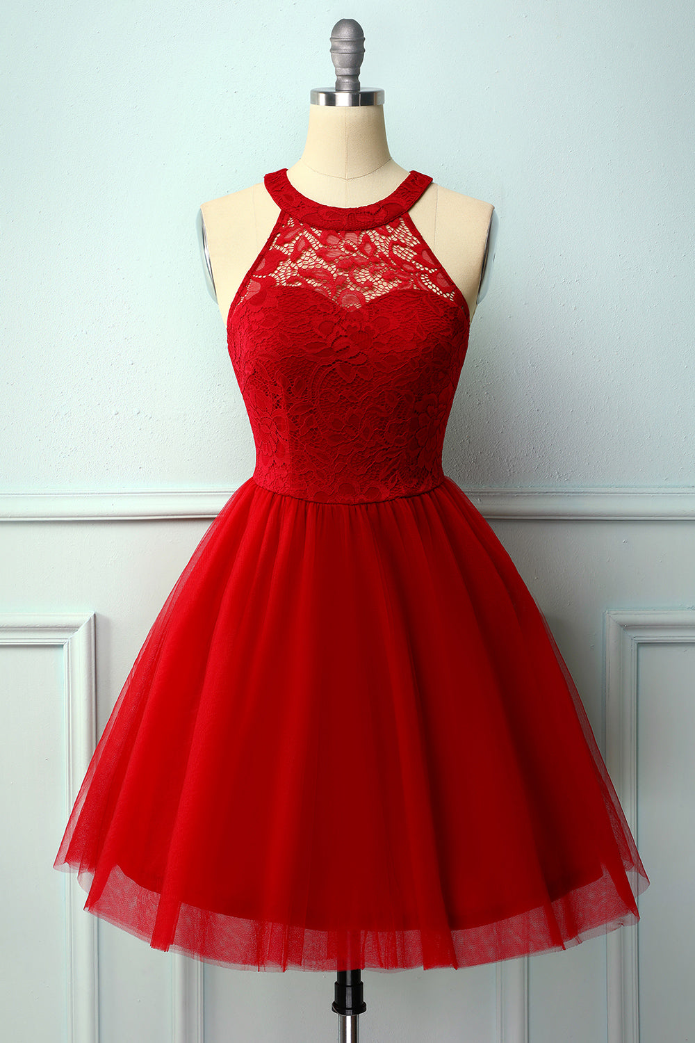 Red Halter Lace Dress