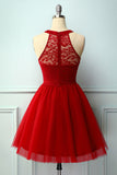 Red Halter Lace Dress