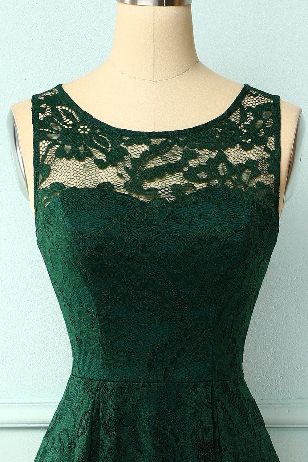 Dark Green High Low Lace Party Dress