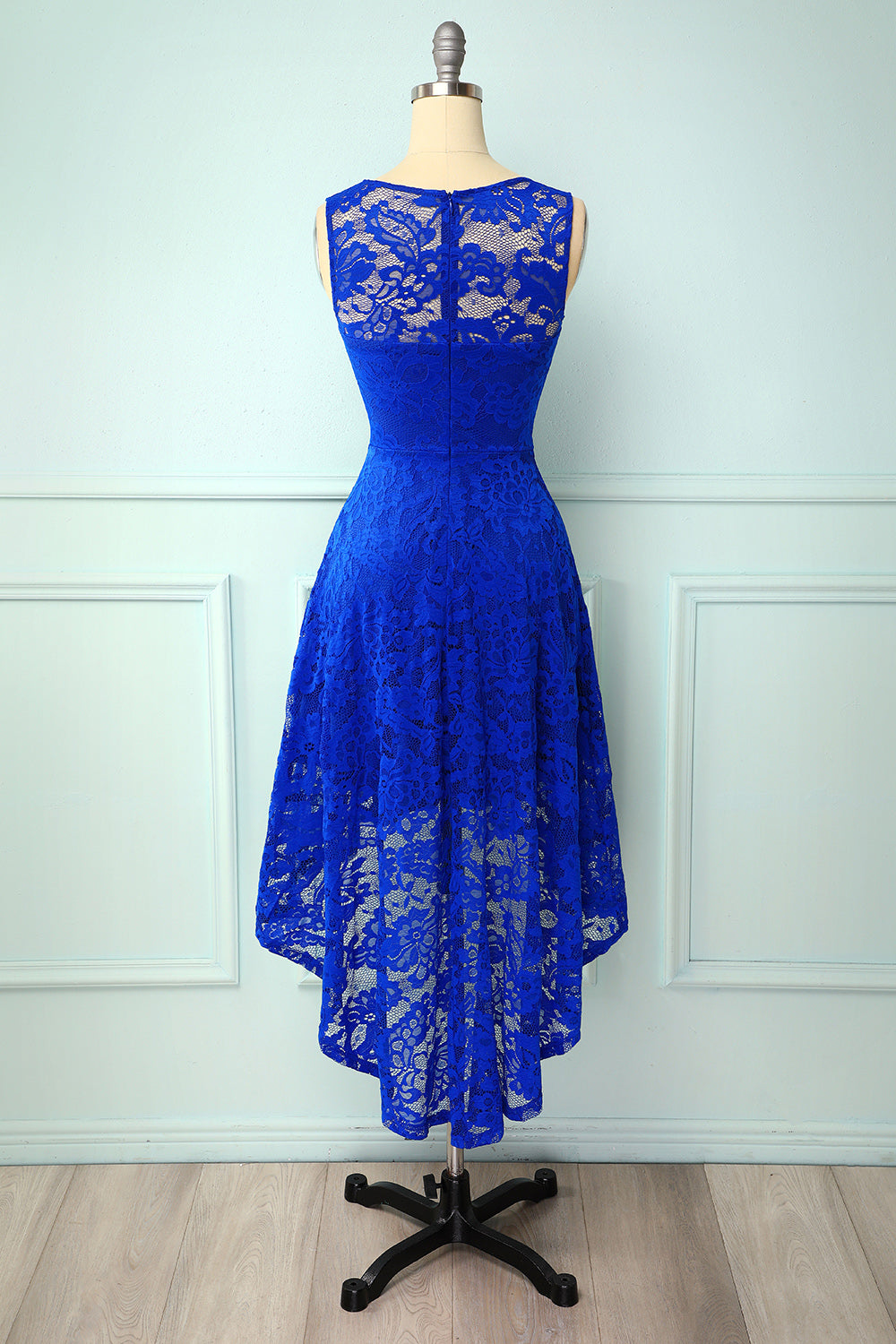 Blue High Low Lace Party Dress