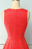 Asymmetrical Red V-neck Lace Dress