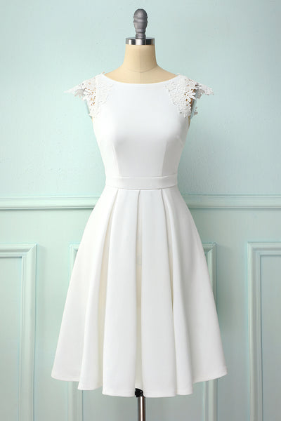 Zapaka Women Simply Vintage Dress A-line White Formal Party Lace ...