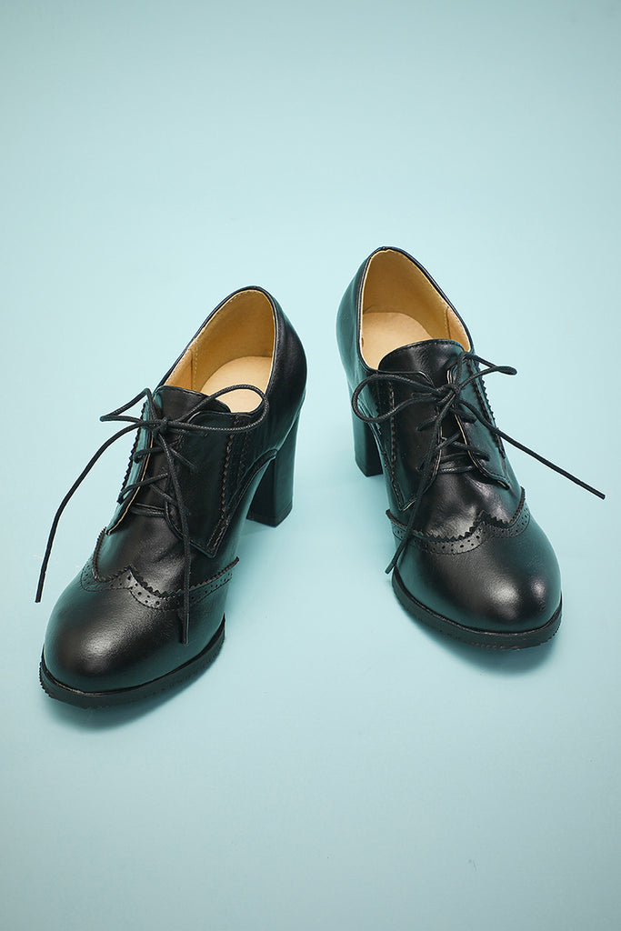 1950s Vintage Black Leather Chunky Heels Shoes – ZAPAKA