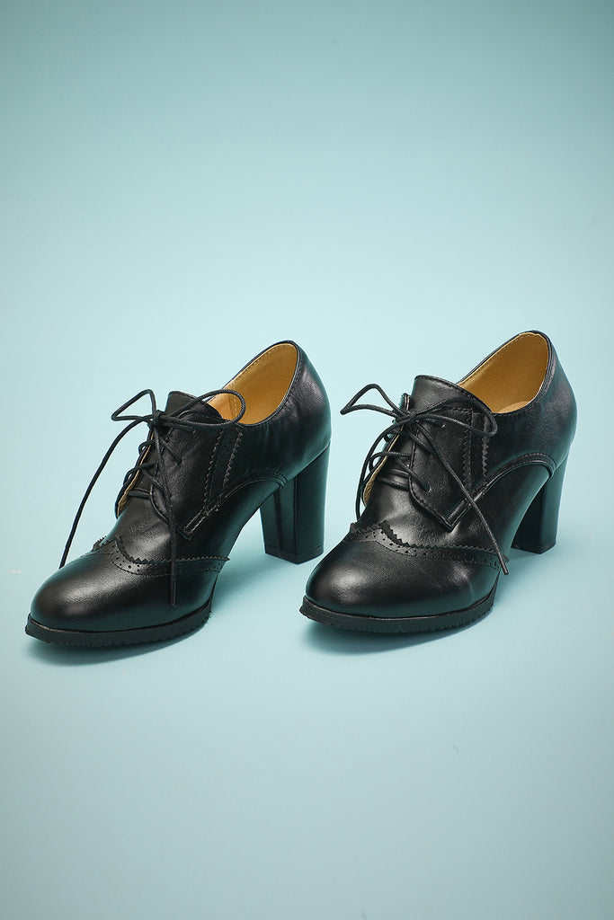 1950s Vintage Black Leather Chunky Heels Shoes – ZAPAKA