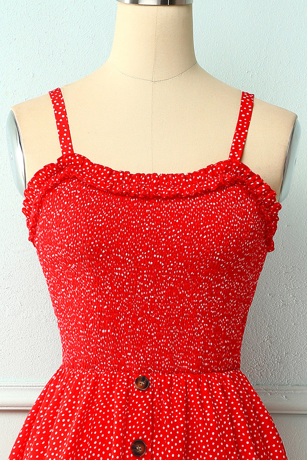 Vintage Red Floral Dress With Button