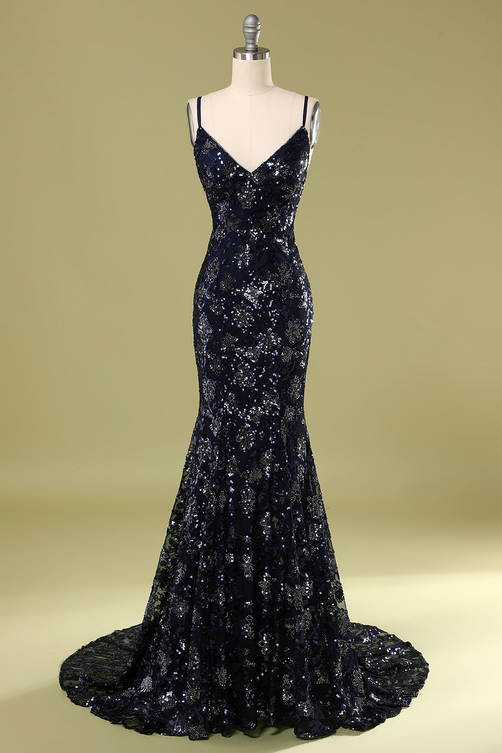 Navy Evening Dress with Beading Sequins