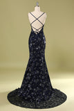 Navy Evening Dress with Beading Sequins