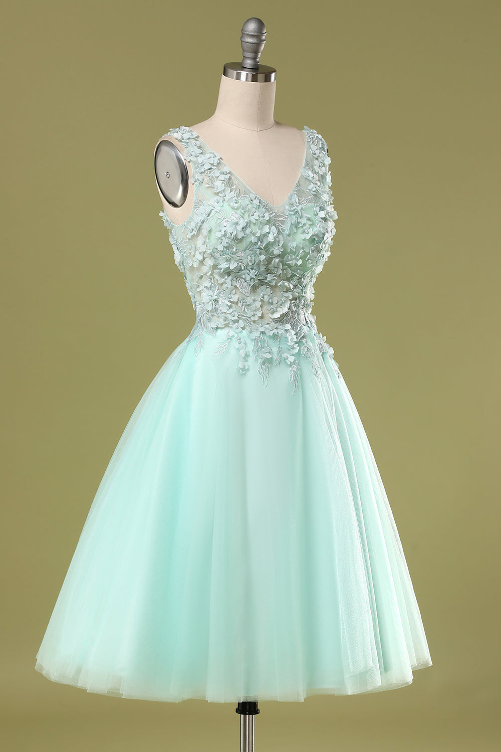 Mint Green Short Prom Dress With Appliques