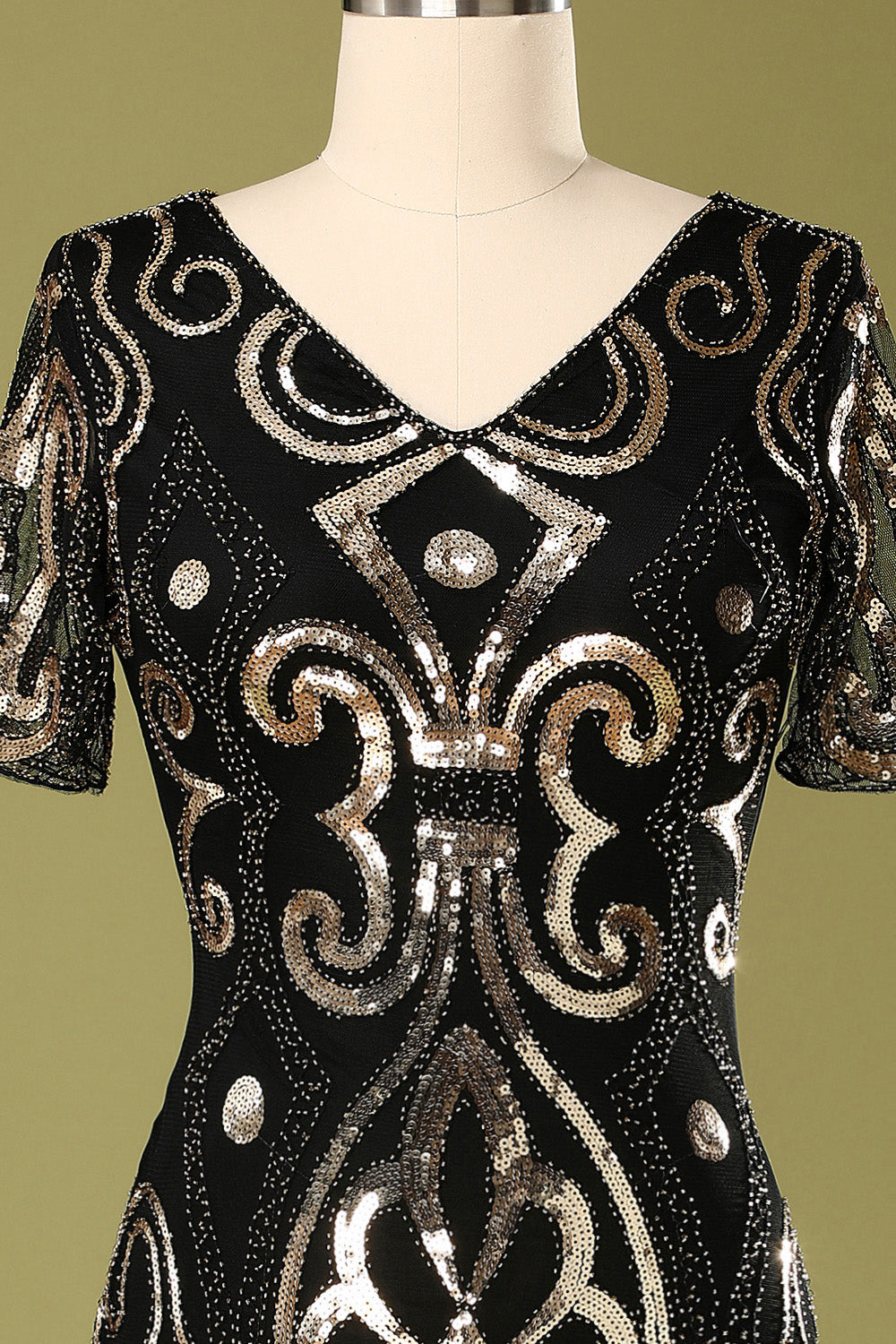 1920s Black Sequins Flapper Dress