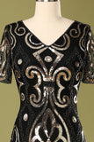 1920s Black Sequins Flapper Dress