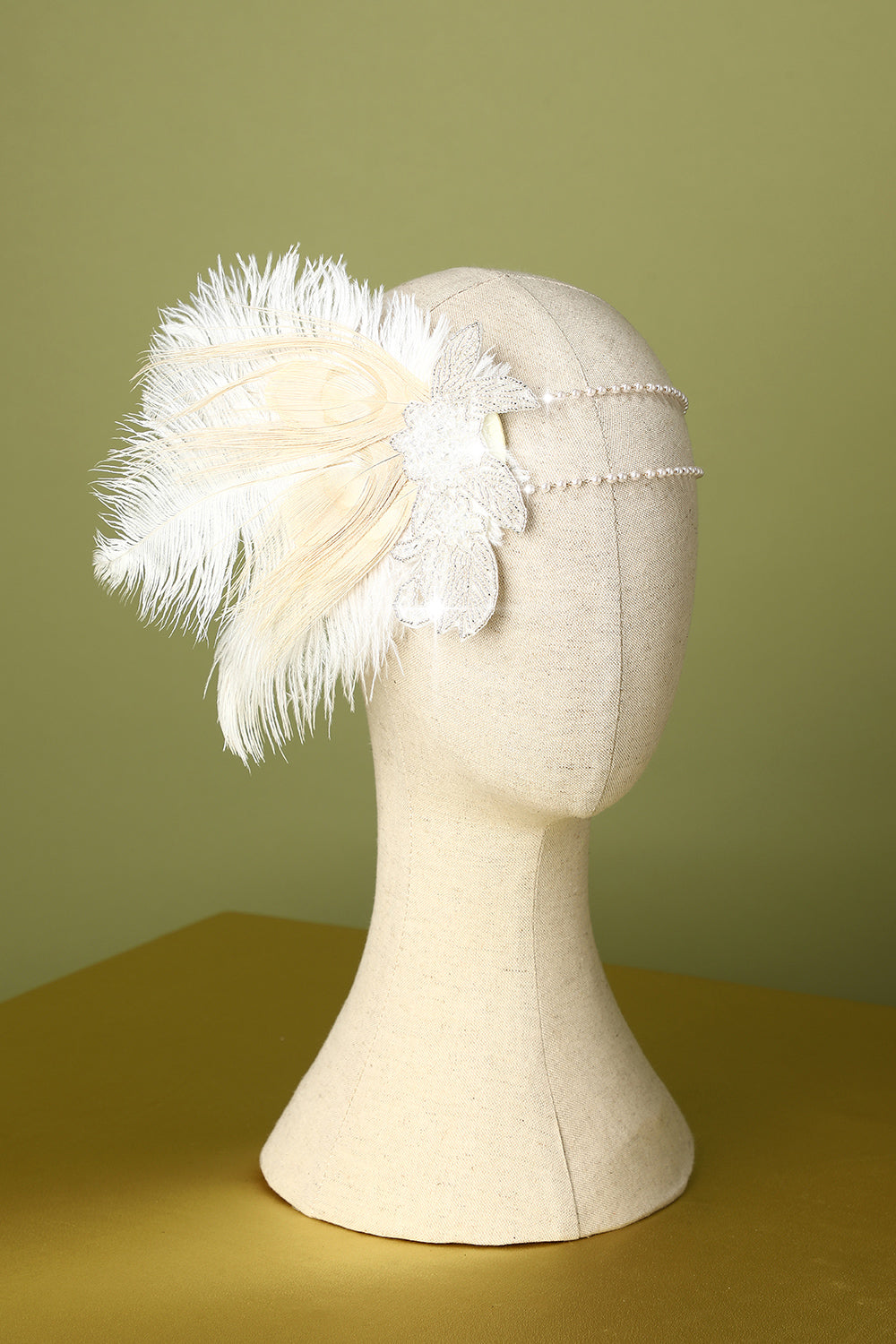 1920s Feather Sequin Pearls Flapper Headband