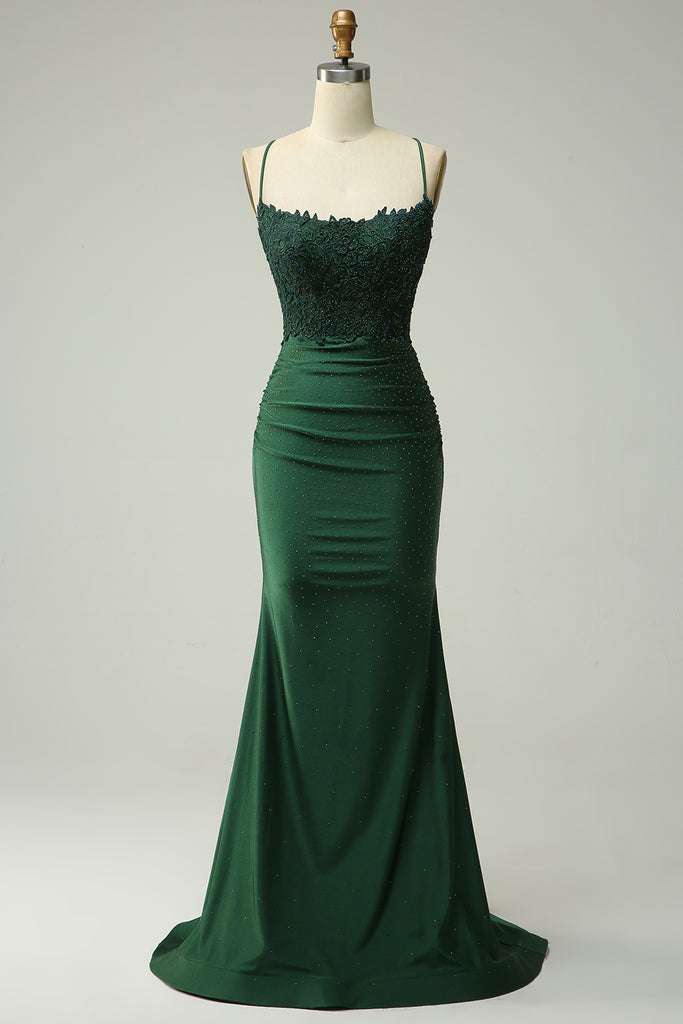 Zapaka Women Dark Green Long Prom Dress Mermaid Halter Formal Dress ...