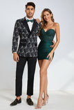 Men's Black Jacquard Peak Lapel 2-Piece Prom Suits